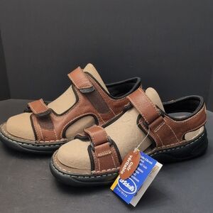 Dr Scholls Men's Brown Leather Memory Fit Sandals,Size 9.